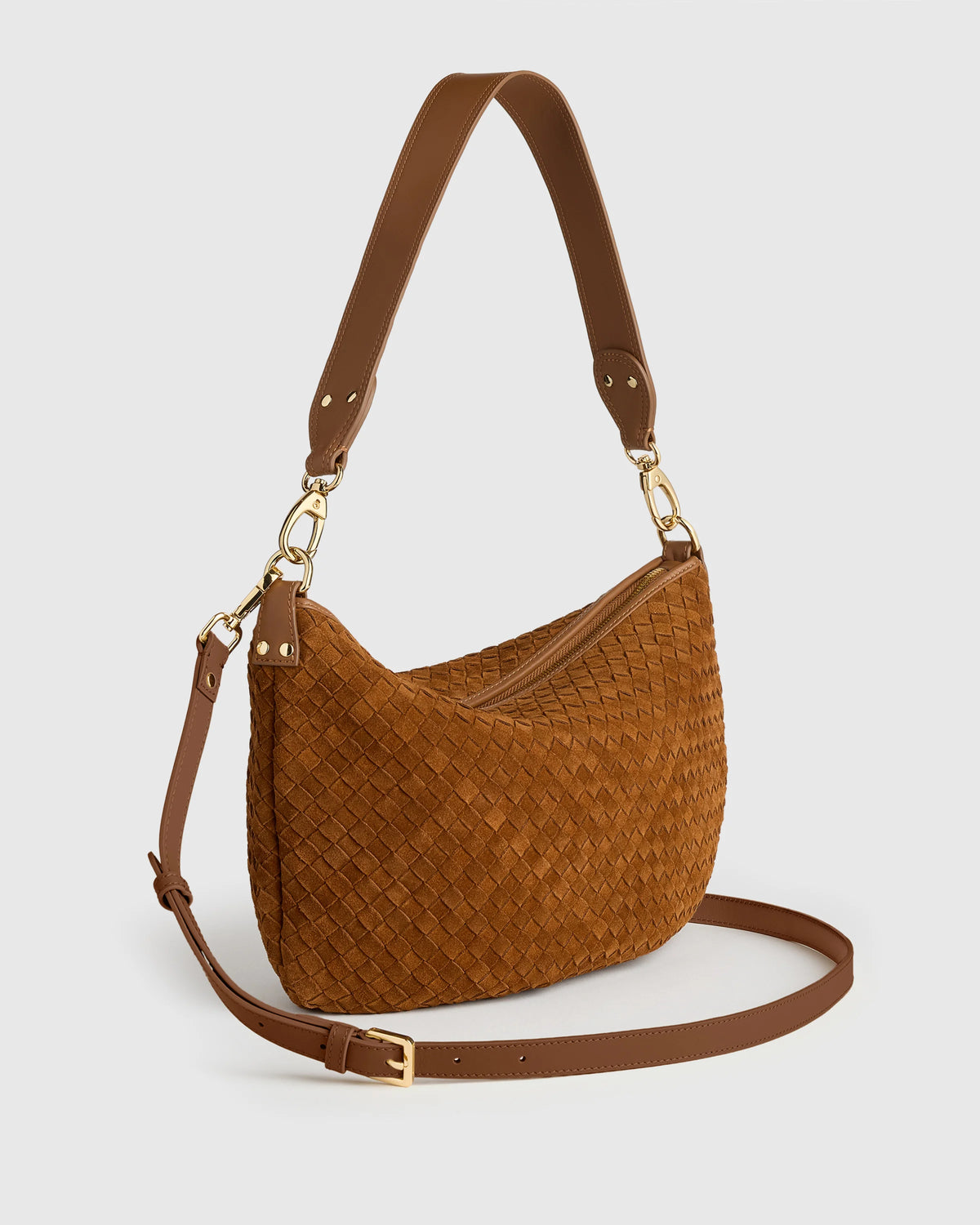 Sloane Suede Handwoven Shoulder Bag - One Size / Sand