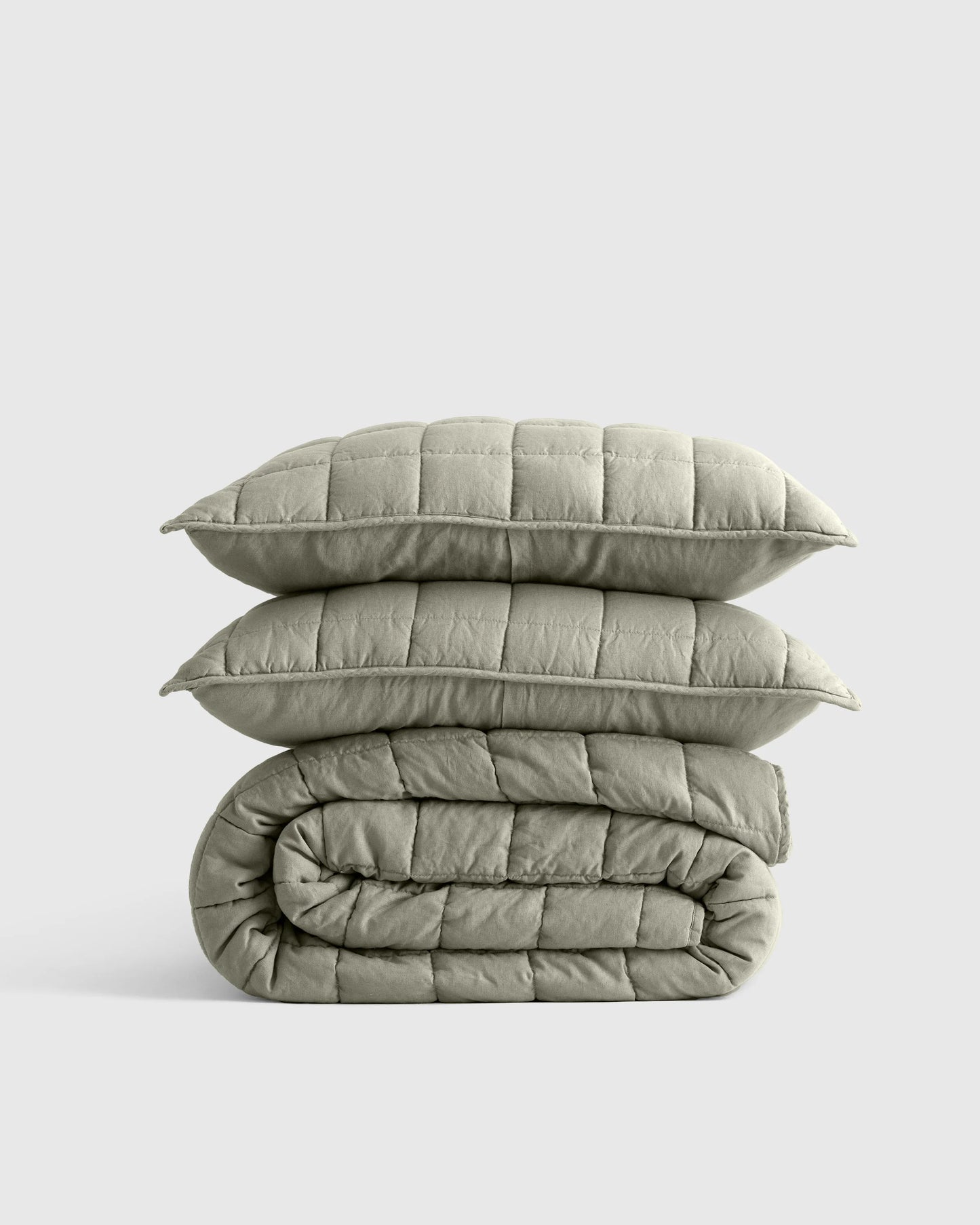 European Linen Box Quilt Set - Twin / Dusty Olive