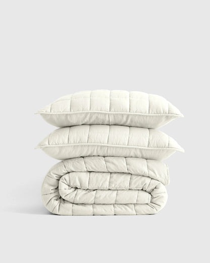 European Linen Box Quilt Set - Twin / Dusty Olive