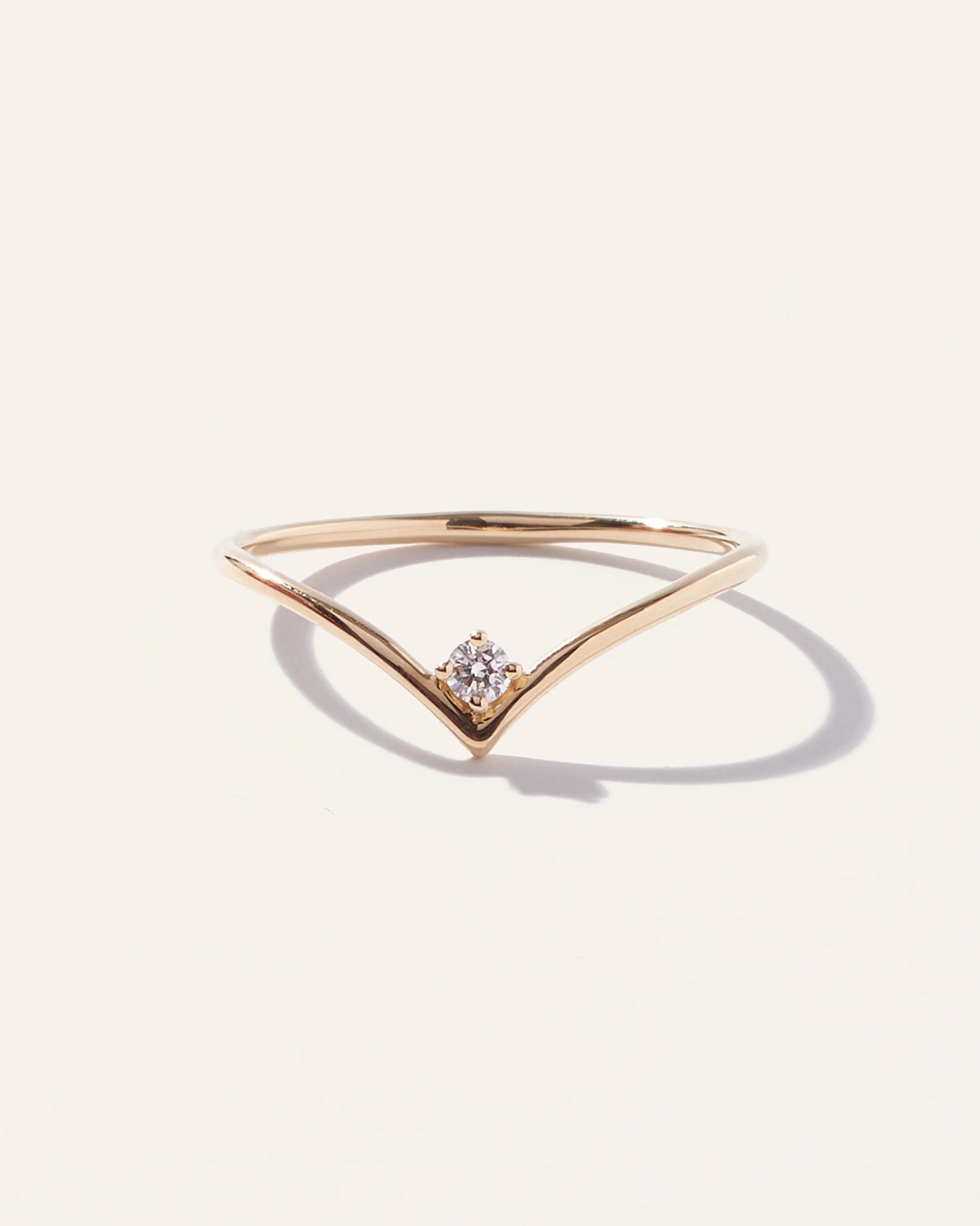 14K Gold Solitaire Diamond Chevron Ring - 4 / Yellow Gold