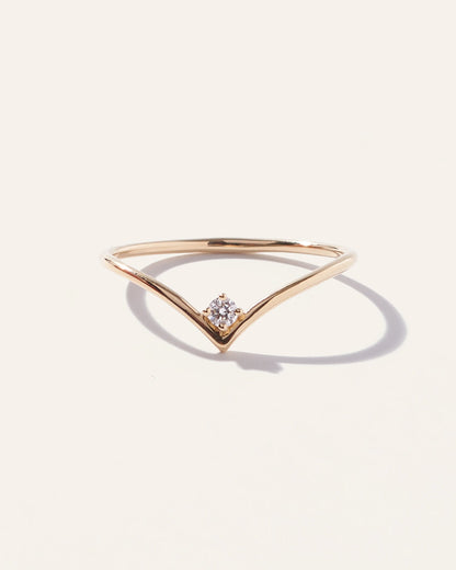 14K Gold Solitaire Diamond Chevron Ring - 4 / Yellow Gold