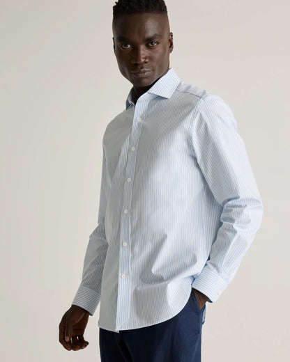 Organic Cotton Stretch Poplin Dress Shirt - S / White/Navy Minigrid