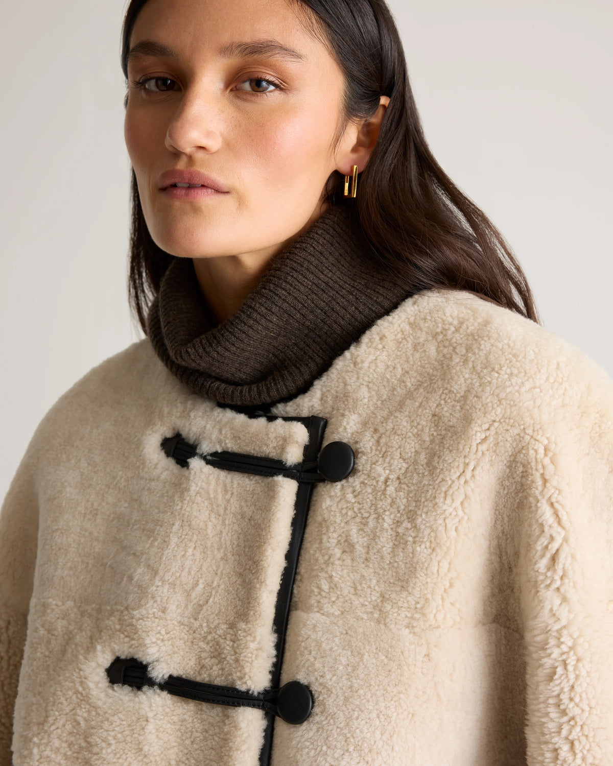 100% Shearling Duffle Jacket - XS / Cream Shearling