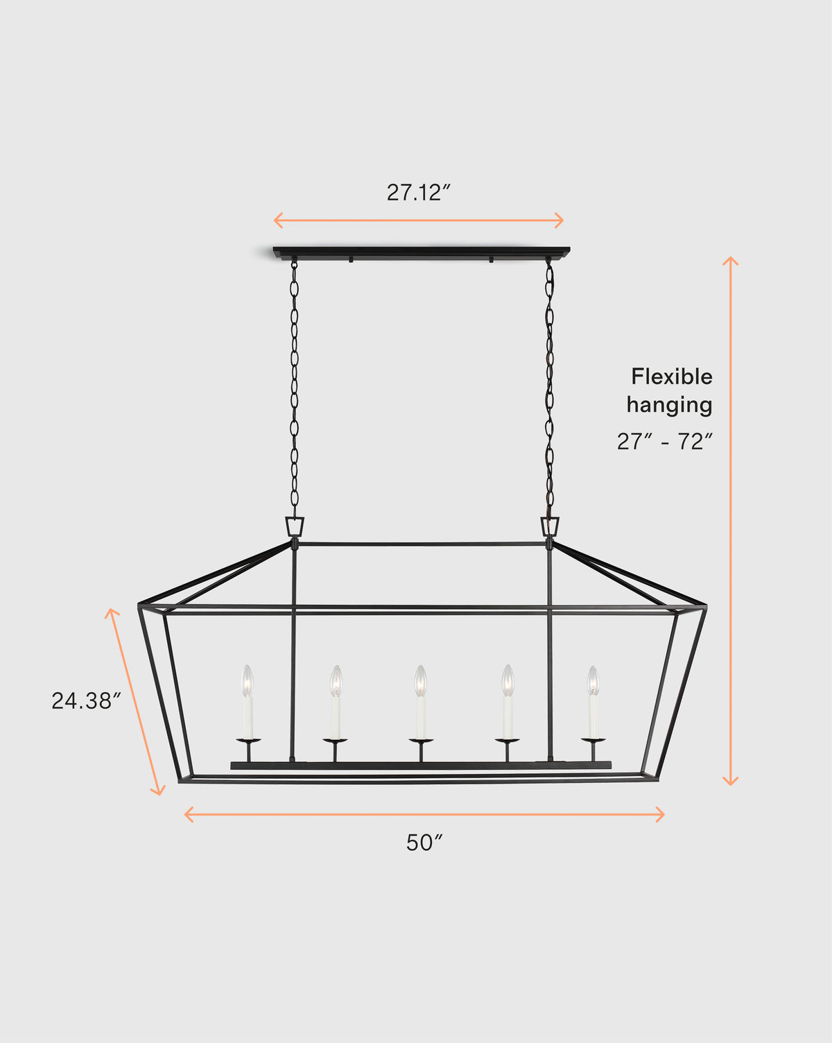 Traditional Steel Linear Lantern Chandelier - One Size / Brass