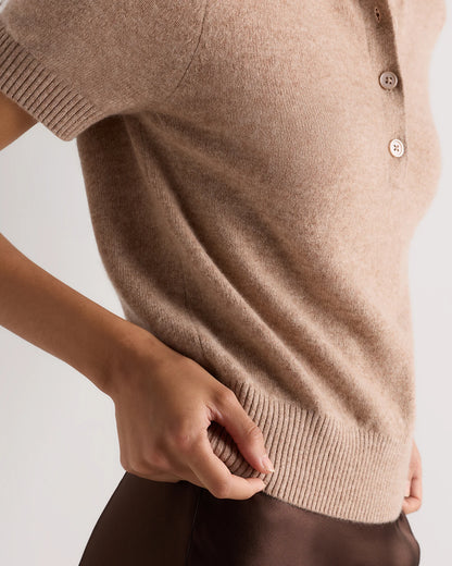 Mongolian Cashmere Short Sleeve Polo - XS / Oatmeal