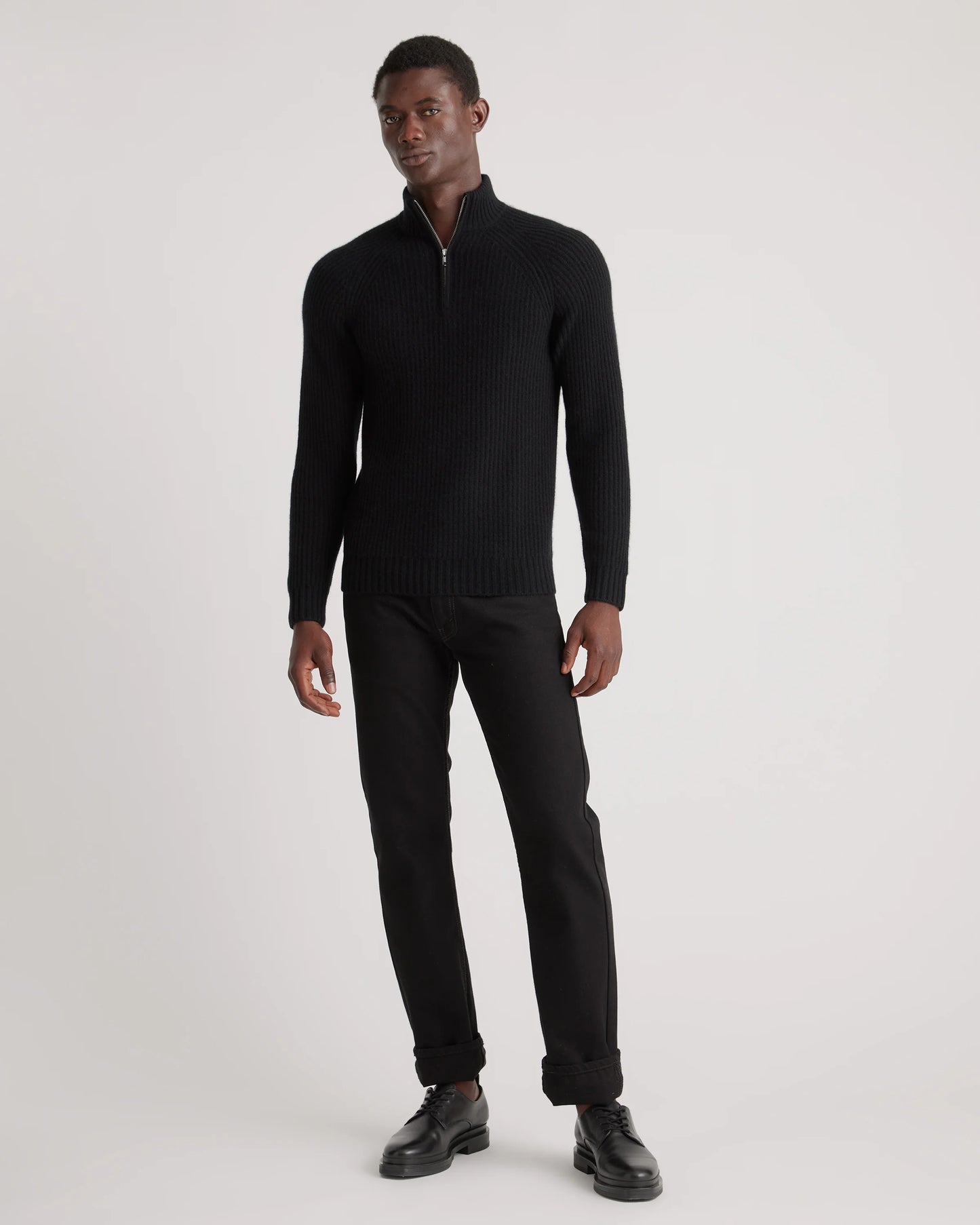 Mongolian Cashmere Fisherman Quarter Zip Sweater - S / Navy Marl