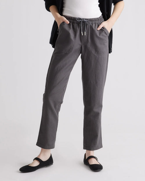 Cotton Linen Twill Straight Leg Pants - XS / Charcoal