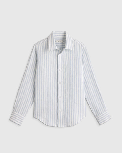 100% European Linen Long Sleeve Shirt - 6 / Sky Blue Mariner Stripe