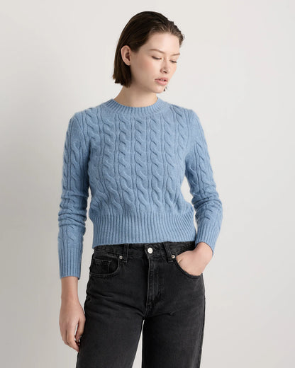 Mongolian Cashmere Shrunken Cable Crewneck Sweater - XS / Varsity Red