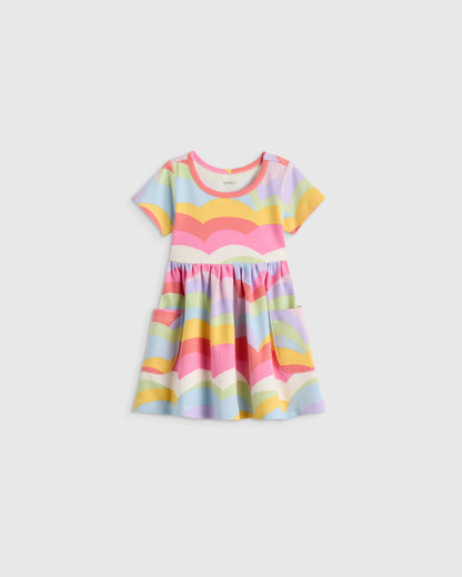 Organic Cotton Fit and Flare Pocket Dress - 12-18M / Cloud Rainbow Stripe