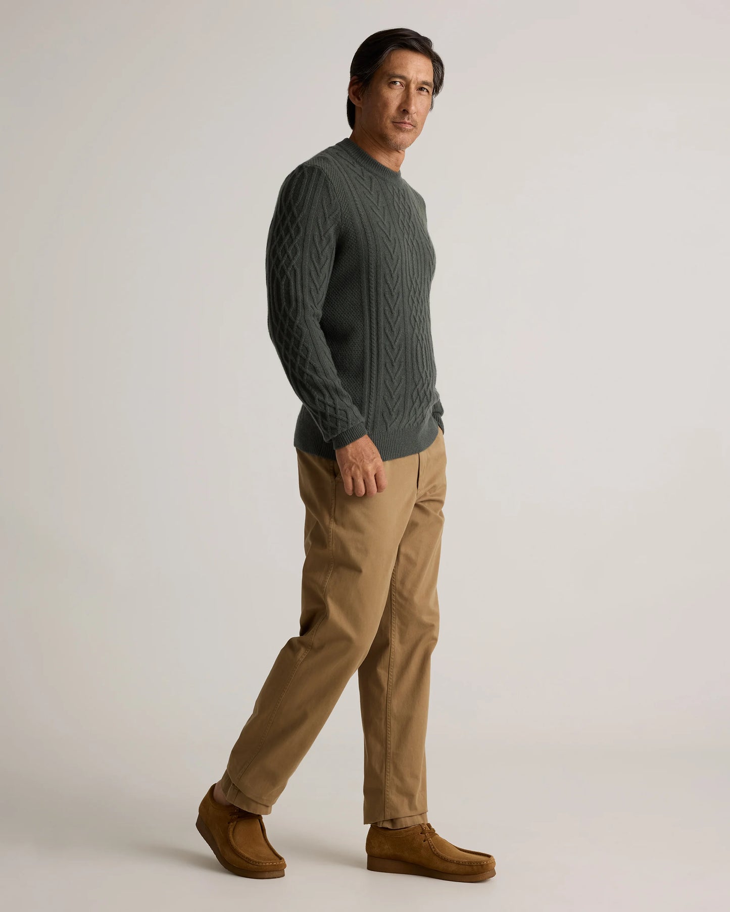Mongolian Cashmere Cable Crewneck Sweater - S / True Navy