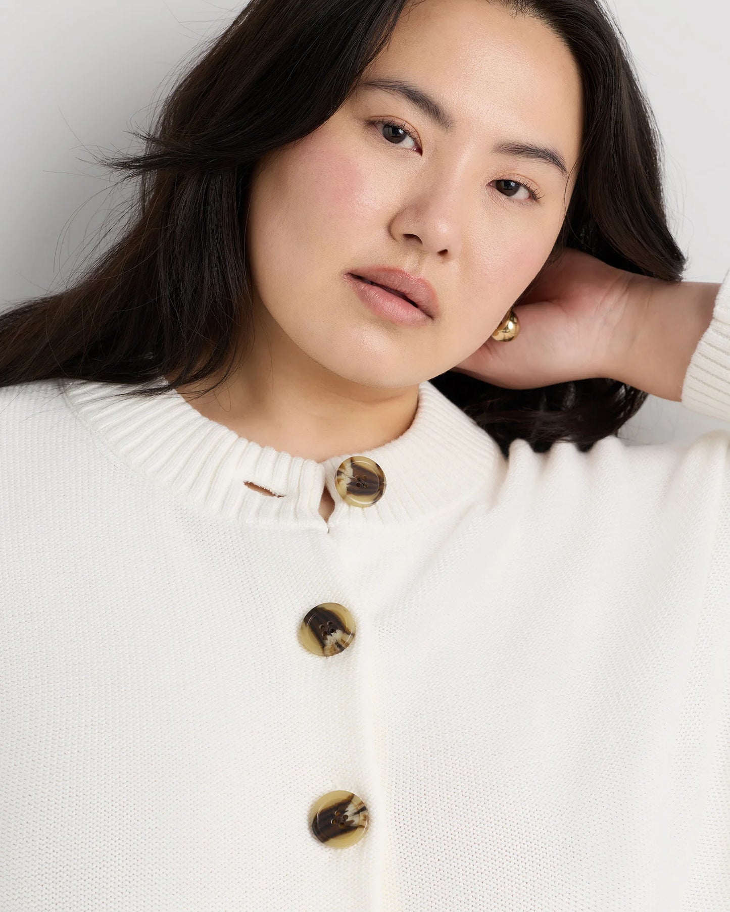 100% Organic Cotton Cropped Cardigan - 1X / Speckled Beige
