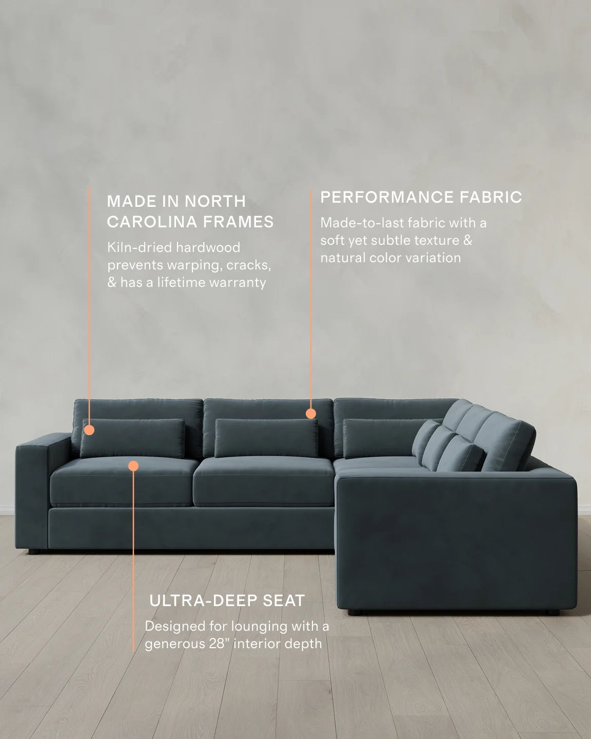 Ashford Deep Seat L Sectional in Performance Velvet - 119x119 / Taupe