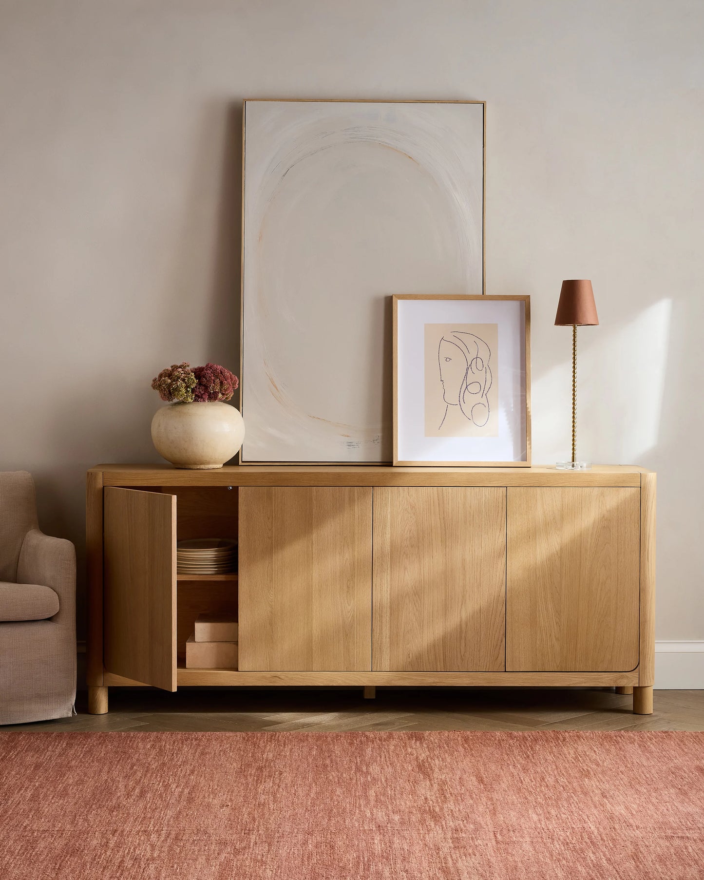 Rustic Oak Sideboard - One Size / Natural