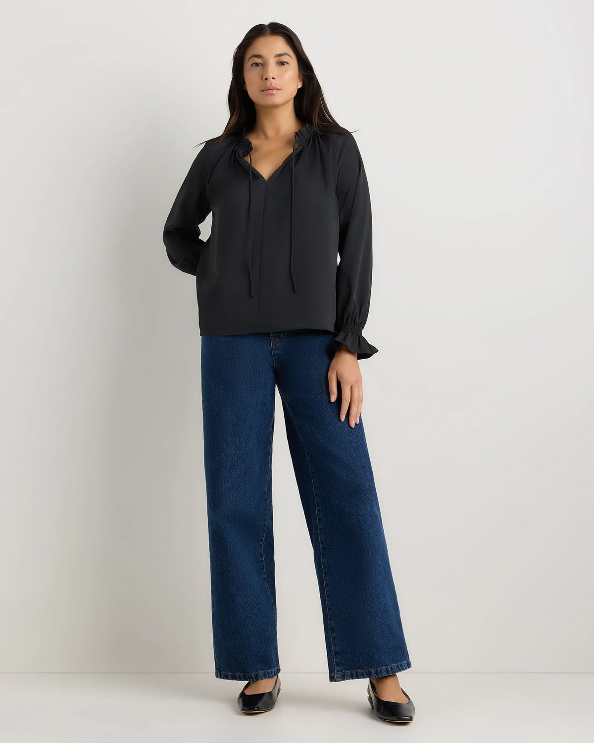 Drapey Chiffon Split Neck Long Sleeve Blouse - XS / Barolo Burgundy