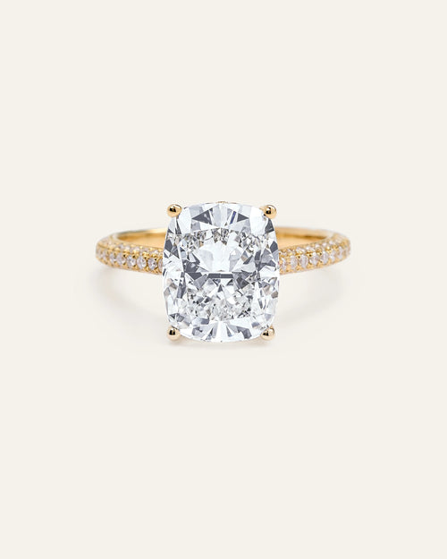 Lab Grown Diamond Elongated Cushion Pave Cathedral Engagement Ring - 5ct - 4 / Yellow Gold