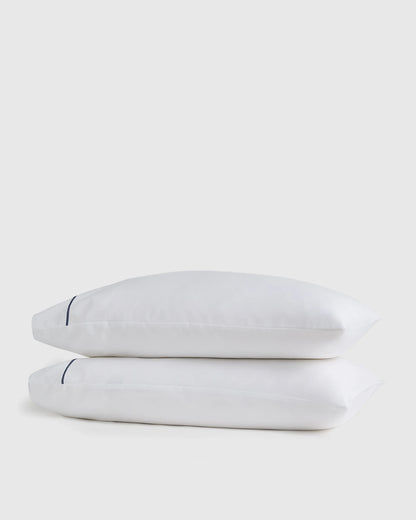 Signature Giza Cotton Sateen Embroidered Pillowcase Set - Standard / White/Dried Sage