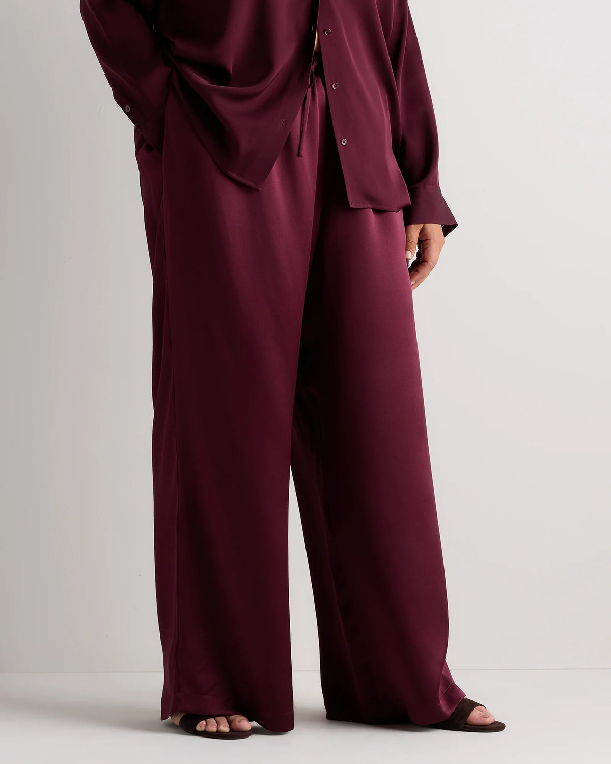 100% Washable Silk Drawstring Wide Leg Pants - 1X / Black