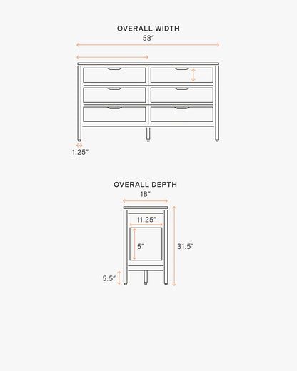 Solid Wood and Natural Rattan 6-Drawer Dresser - One Size / Natural