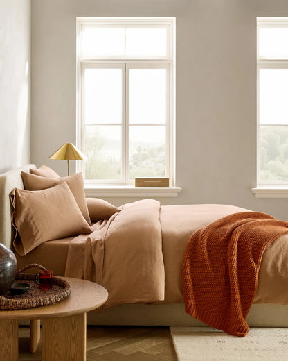 European Linen Deluxe Bedding Bundle - Twin / Willowleaf/White Stripe