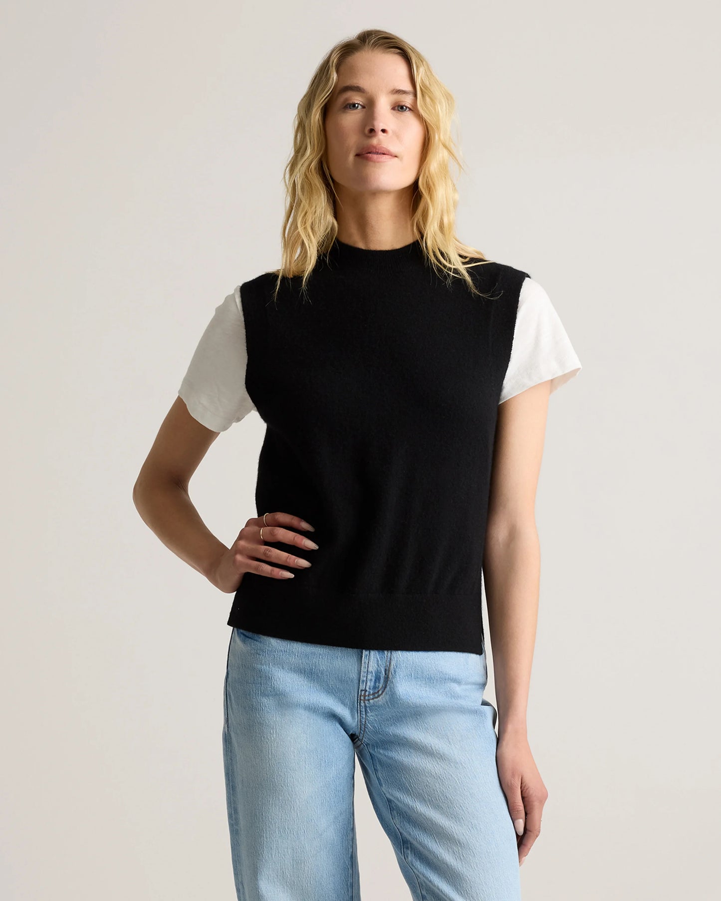 Mongolian Cashmere Mock Neck Sweater Vest - XS / Oatmeal
