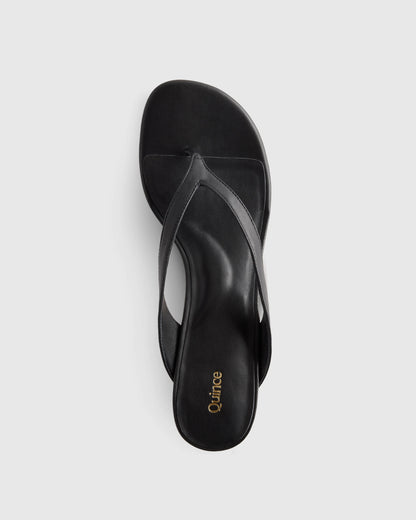 Italian Leather Thong Kitten Heel Sandal - 5 / Black
