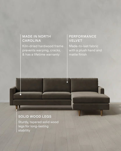 Atlas Midcentury Chaise Sectional in Performance Velvet - 106" Right Arm / Pine