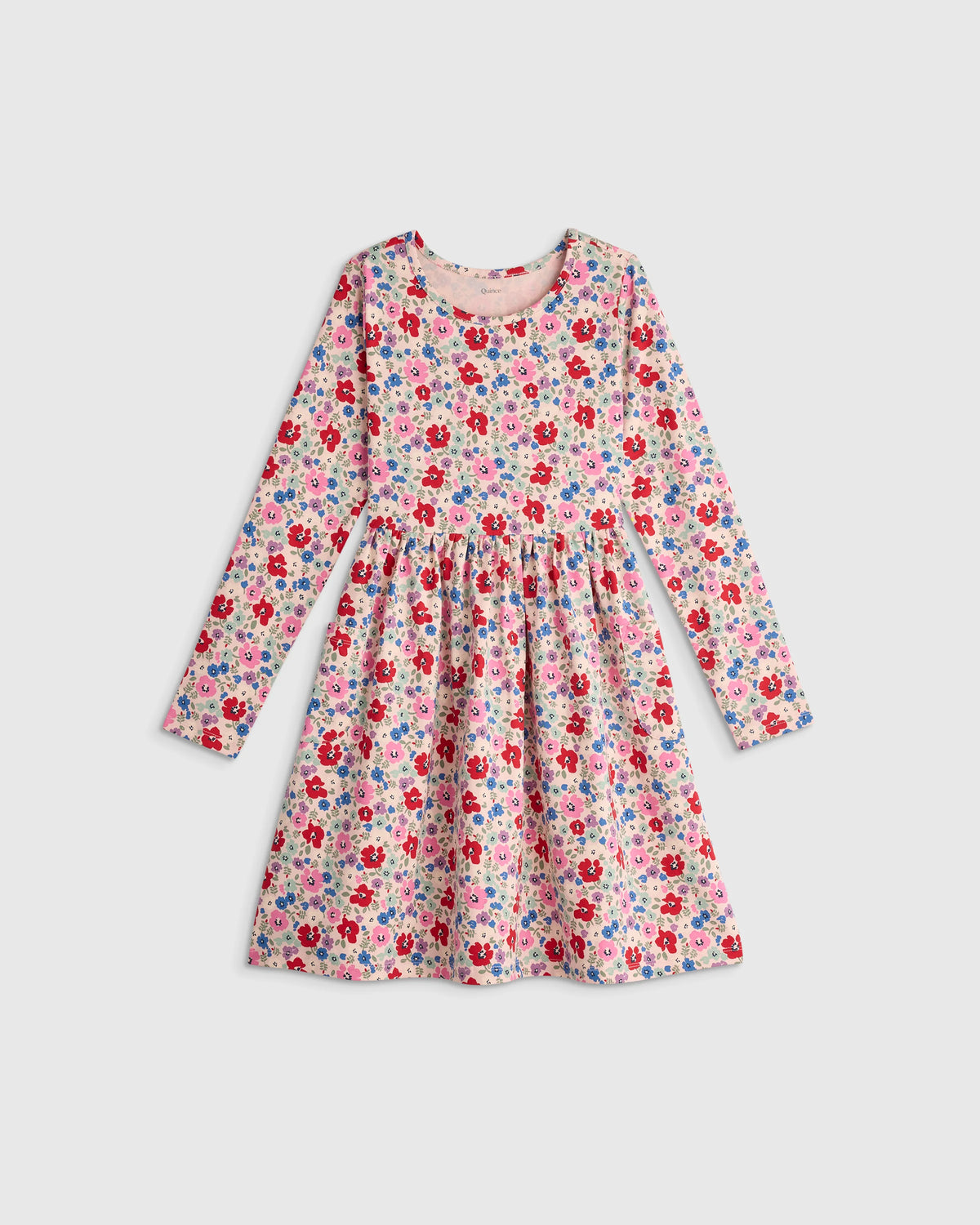 Organic Cotton Long Sleeve Fit and Flare Pocket Dress - 2T / Purple Poppy Garden