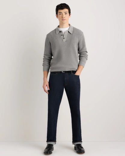 100% Organic Cotton Ribbed Polo Sweater - XS / Mid Heather Grey