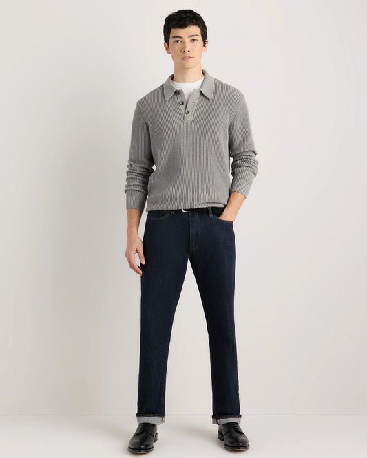 100% Organic Cotton Ribbed Polo Sweater - XS / Mid Heather Grey