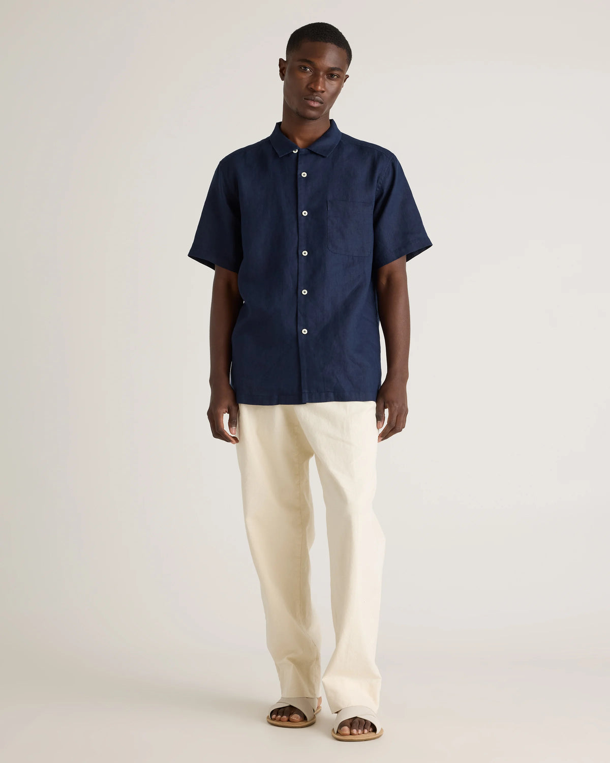 100% European Linen Camp Shirt - XS / Sky Blue Mariner Stripe