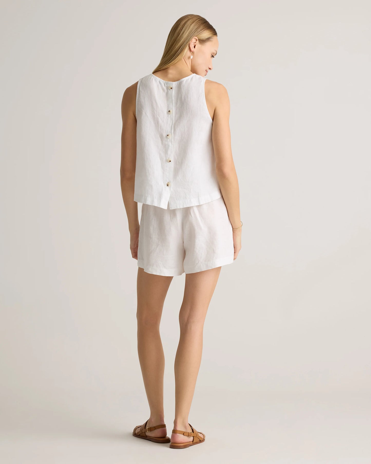 100% European Linen Cropped Tank - XS / Taupe Brown Gingham