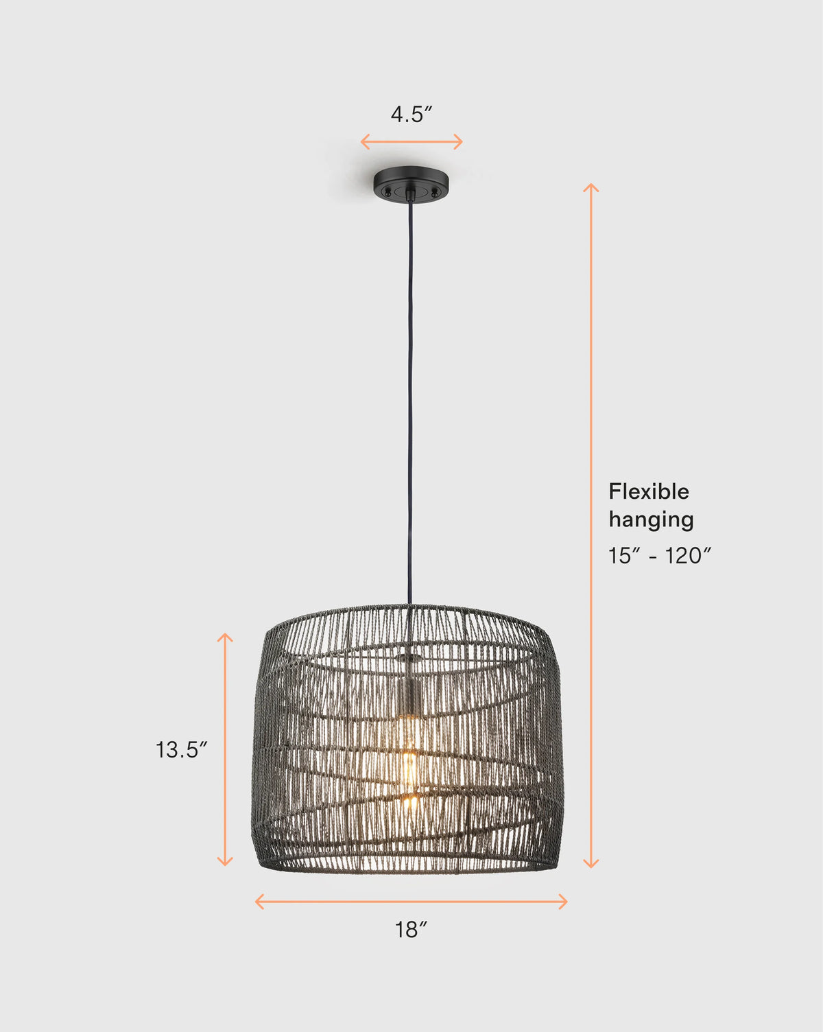 Woven Rope Drum Pendant Light - One Size / Black