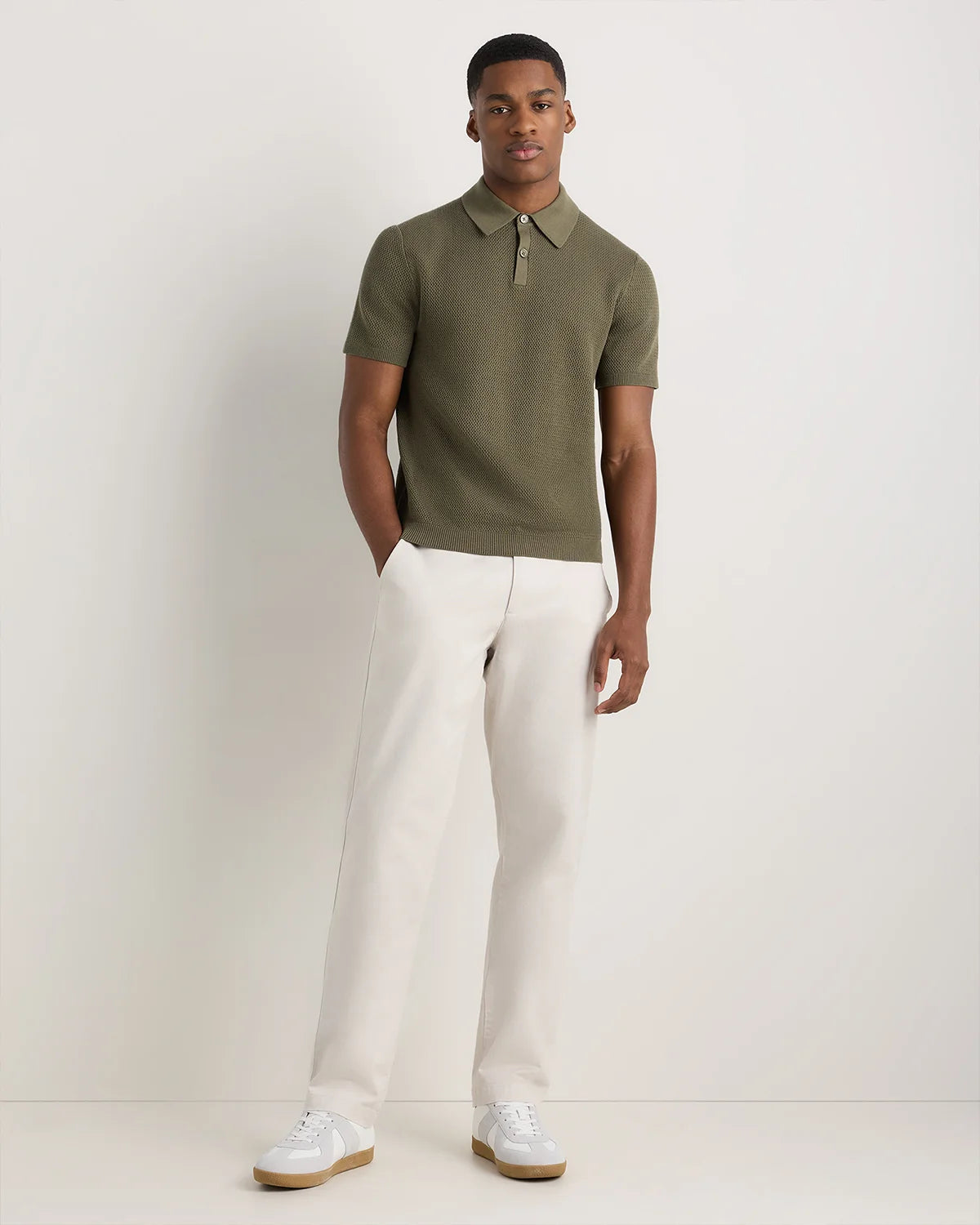 100% Organic Cotton Mesh-Stitch Sweater Polo - XS / Charcoal