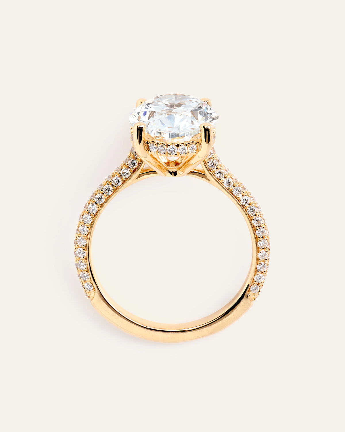 Lab Grown Diamond Oval Pave Cathedral Engagement Ring - 5ct - 4 / Yellow Gold