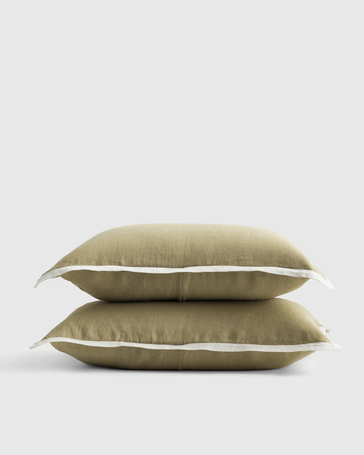 European Linen Contrast Flange Sham Set - Standard / Aloe/Sand