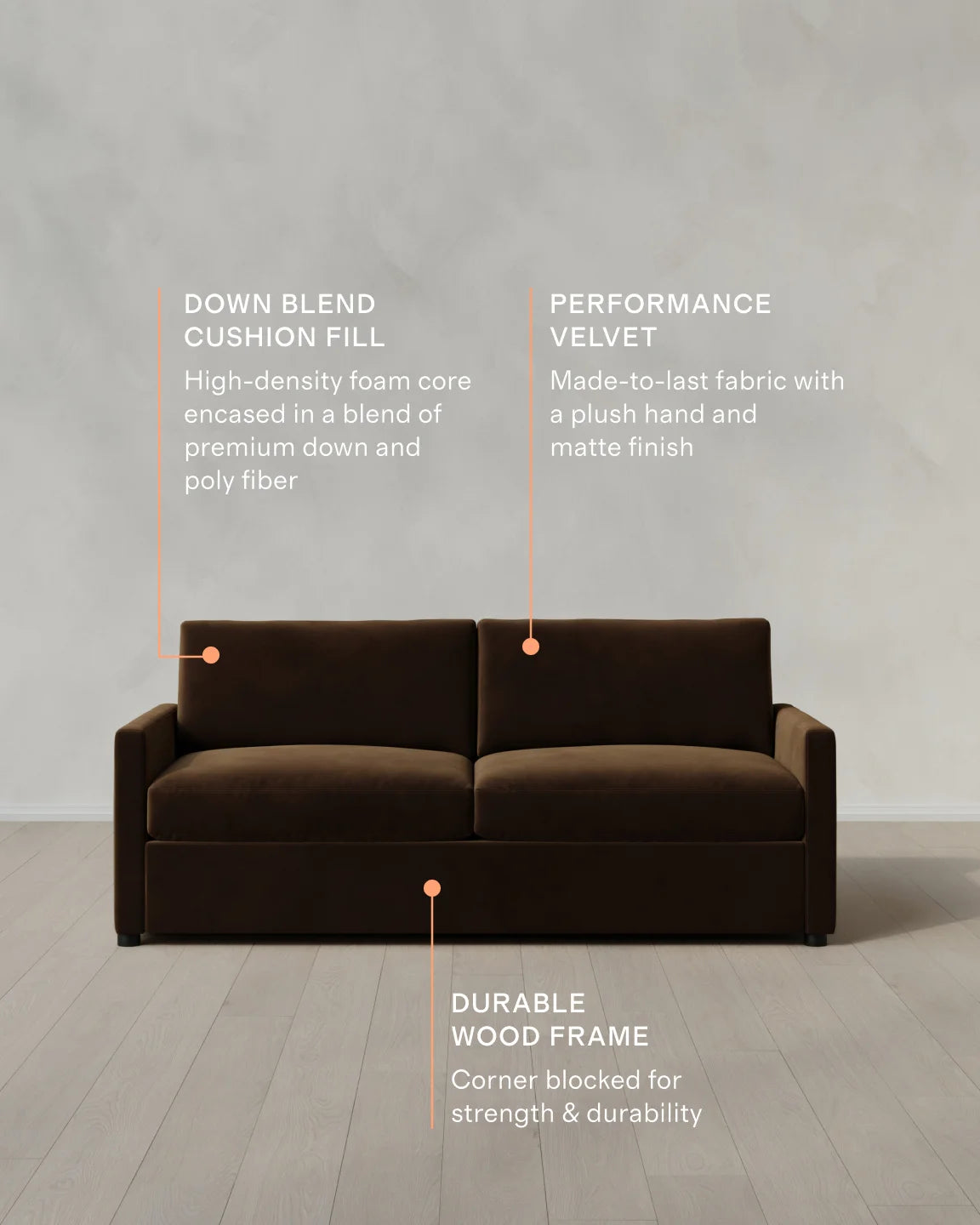 Brennan Sofa in Performance Velvet - 7ft / Taupe