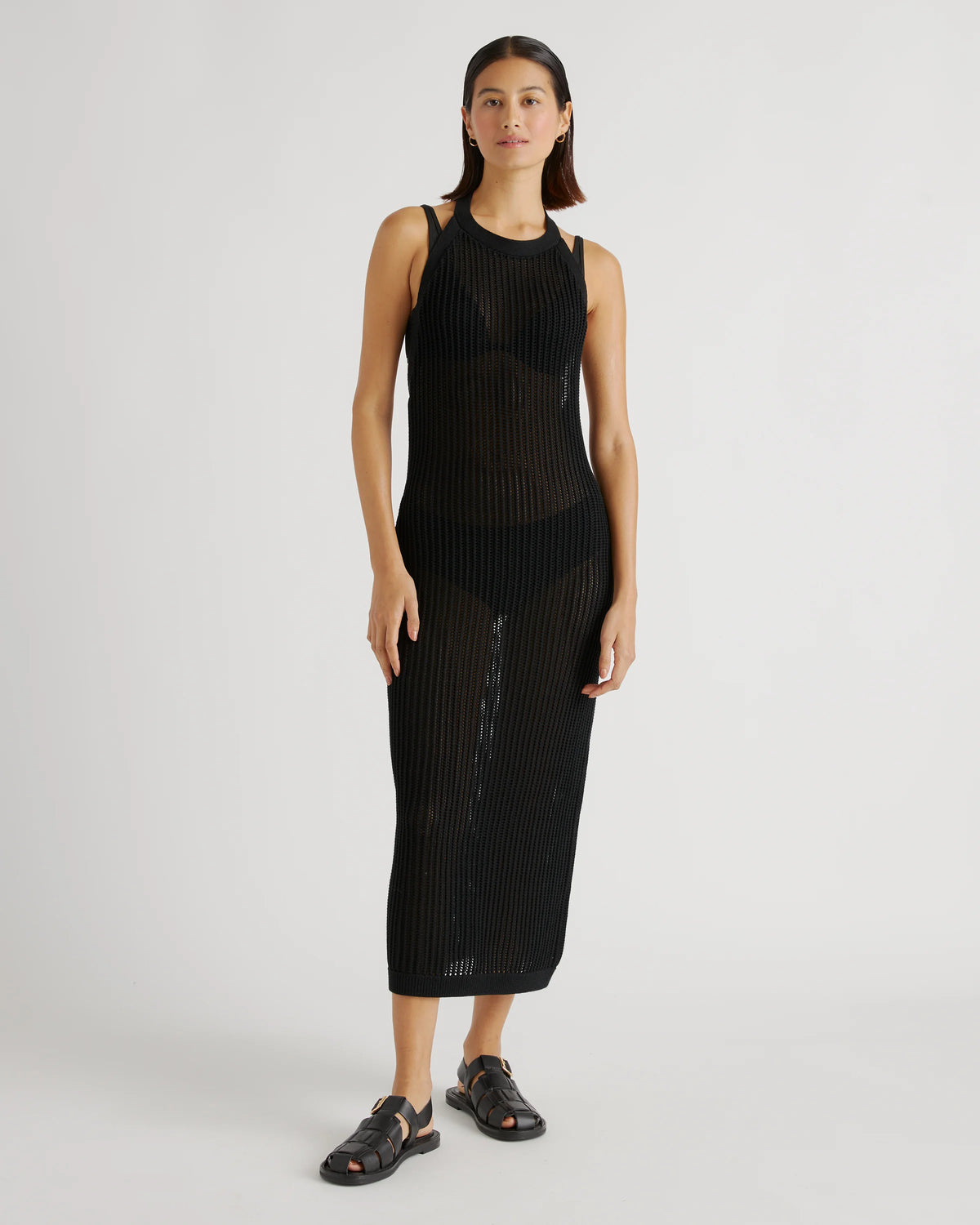 100% Organic Cotton Open-Knit Cover-Up Maxi Dress - XS / Beige