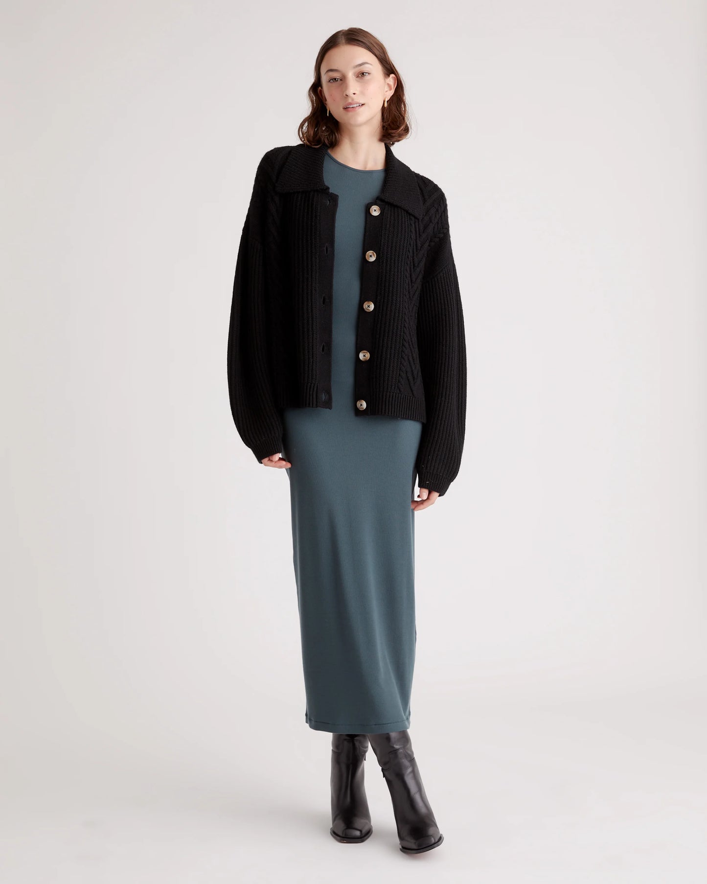 Australian Merino Wool Collared Cable Cardigan - XS / Coffee Bean Brown