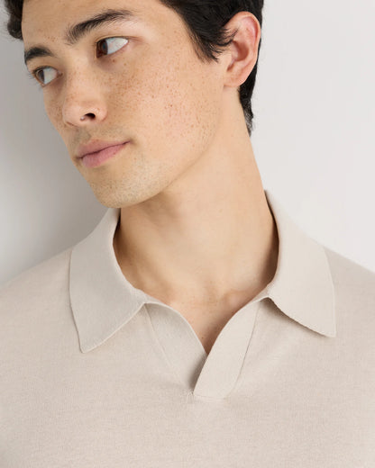 Cotton-Silk Johnny Collar Polo - S / Speckled Beige