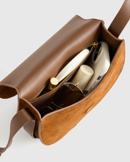 Italian Suede Saddle Bag - One Size / Pebble