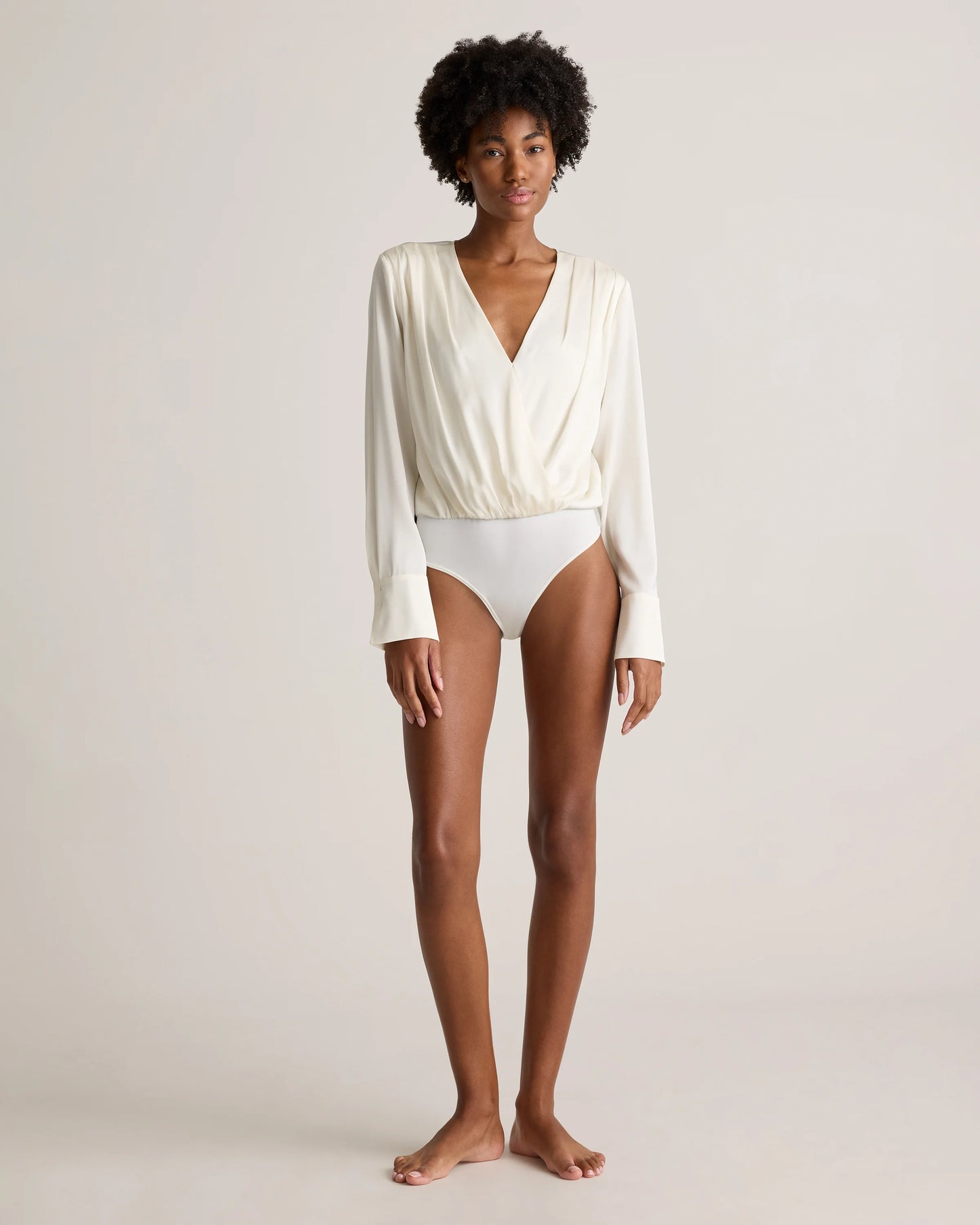 Washable Stretch Silk Surplice Bodysuit - XS / Moonstone Blue
