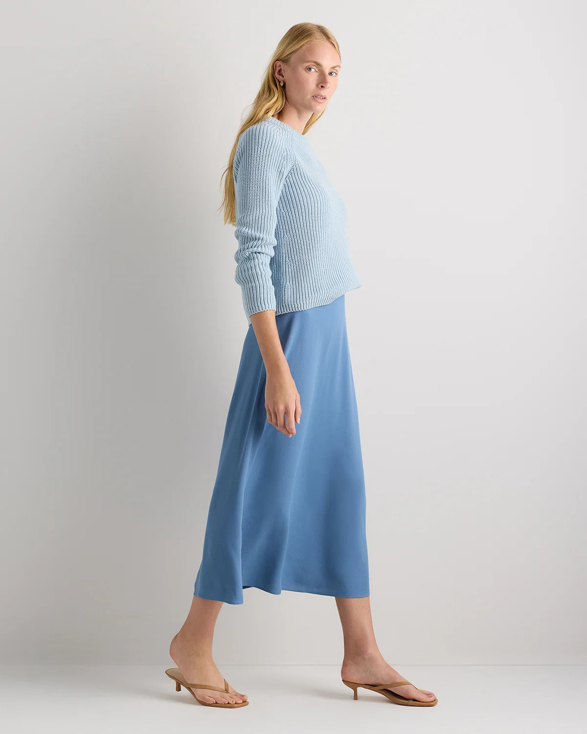 Lightweight Crepe Slip Skirt - XS / Moonstone Blue