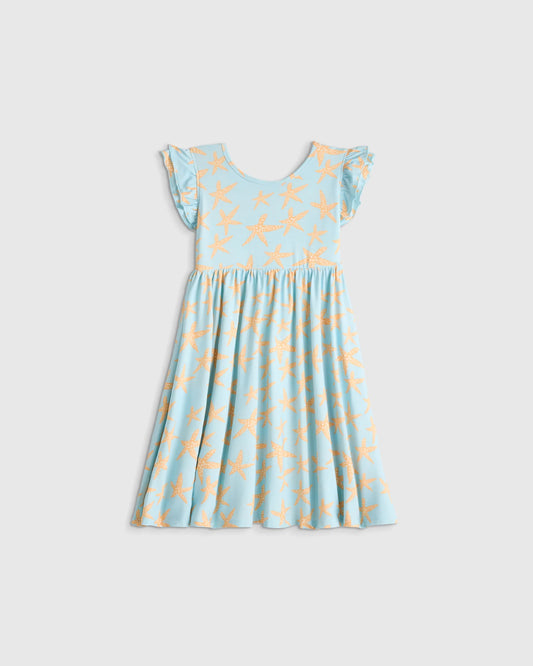 Bamboo Short Sleeve Flutter Twirl Dress - 2T / Starfish Pool