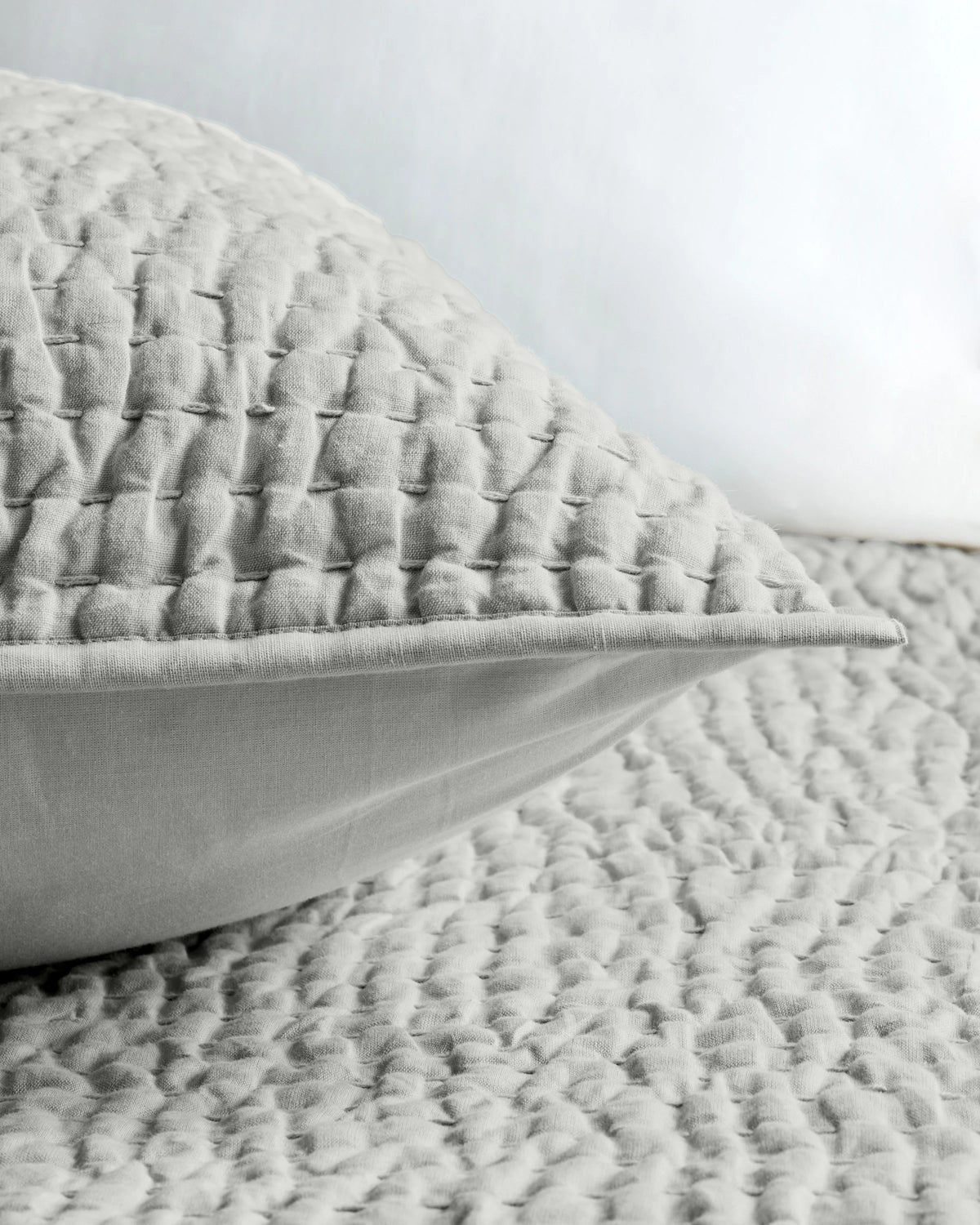 European Linen Cotton Stitch Sham Set - Standard / Stone
