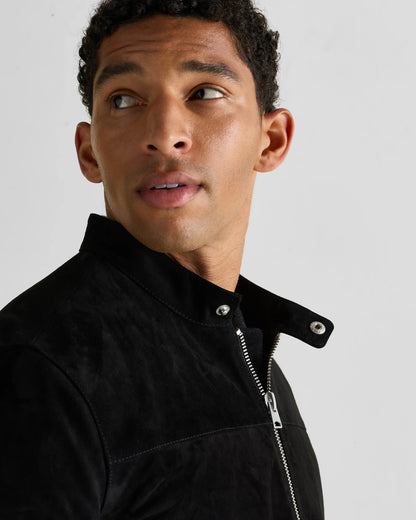 100% Suede Café Racer Jacket - S / Pecan Brown
