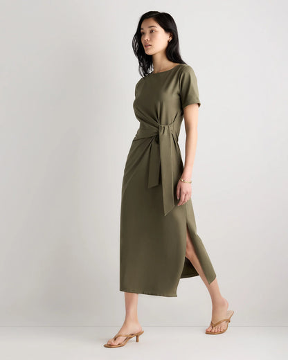 Stretch Cotton Jersey Side Tie Midi Dress - XS / Spiced Orange