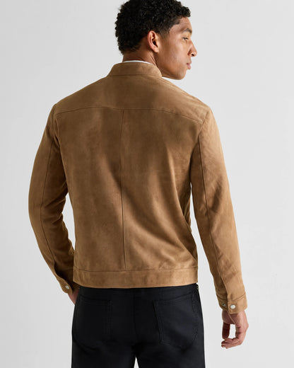 100% Suede Café Racer Jacket - S / Pecan Brown
