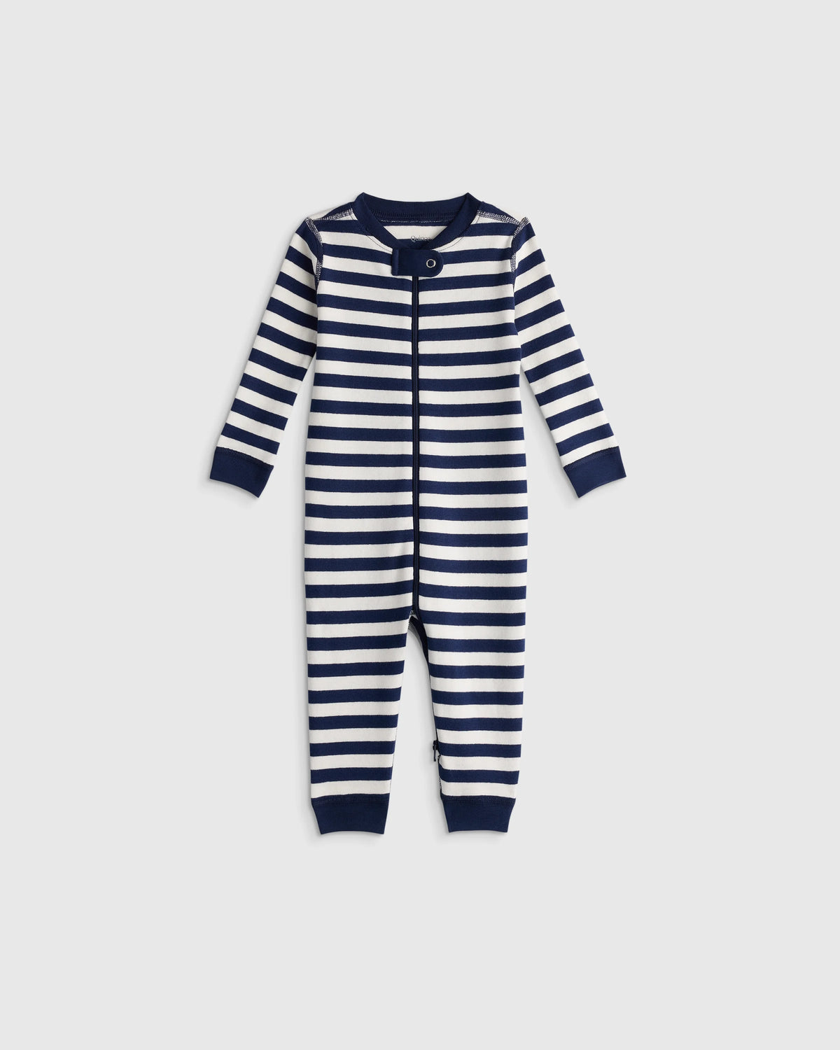 100% Organic Cotton One Piece Pajama - 0-3M / Navy Stripe