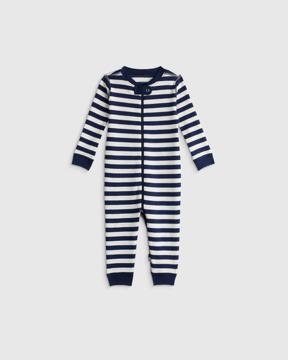 100% Organic Cotton One Piece Pajama - 0-3M / Navy Stripe